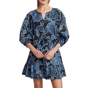 Parker Dress Women’s XS Blue Jenna Puff Sleeve Marine Safari Floral No Belt